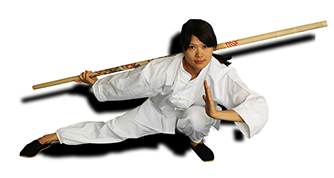 Kung Fu girl with wodden Bow Staff