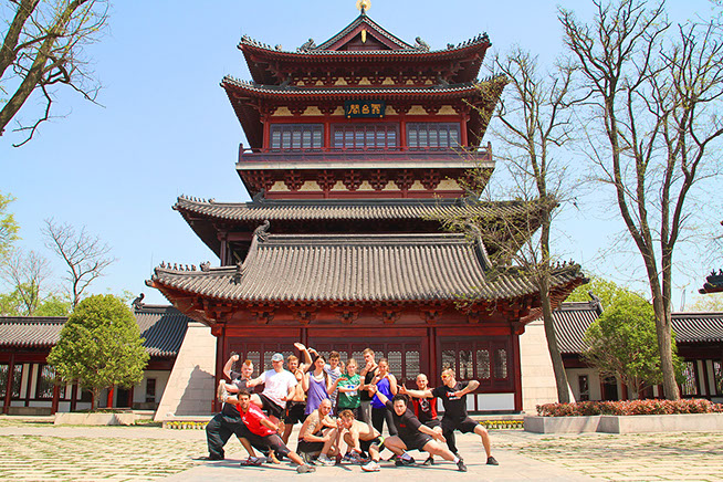 Kung Fu temple with students at Kung Fu Bootcamp